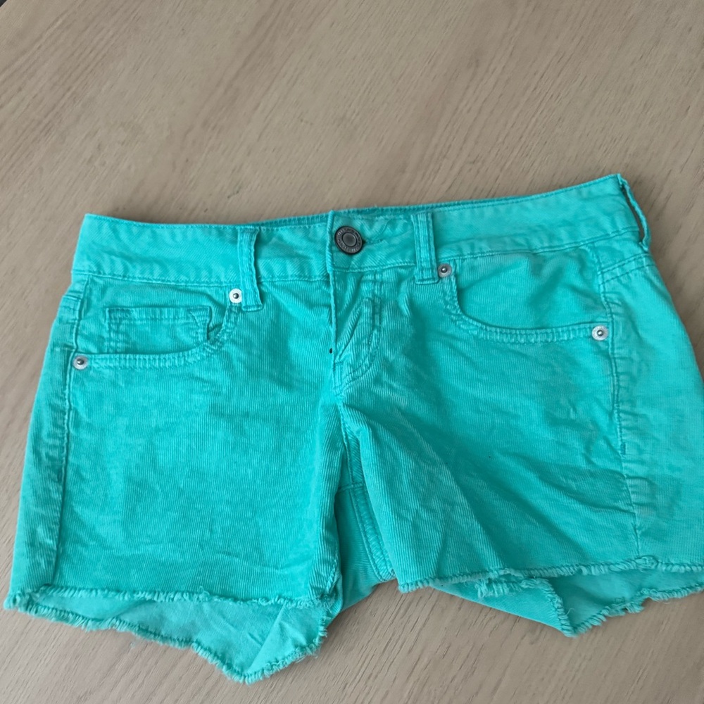 American Eagle Outfitters Teal Corduroy Shorts Frayed Hem, EUC Size 4